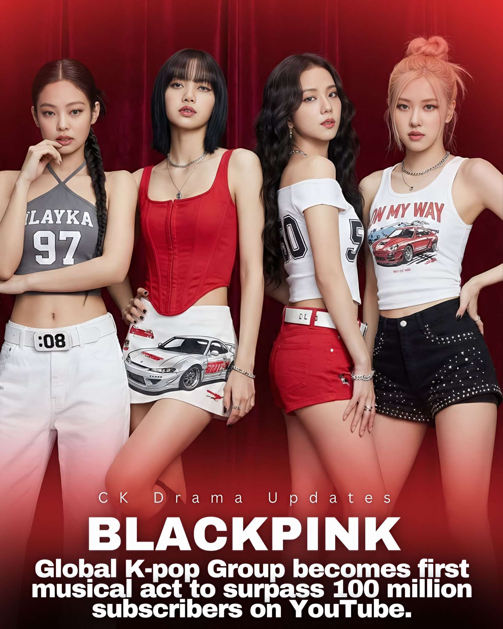 blackpink Becomes First Musical Act to Reach 100 Million YouTube Subscribers Global K pop sensation BLACKPINK has become the first music act to surpass 100 million subscribers on YouTube. In recognition of this milestone, YouTube presented the group with a custom crystal encrusted Red Diamond Play Button. CK Drama Updates