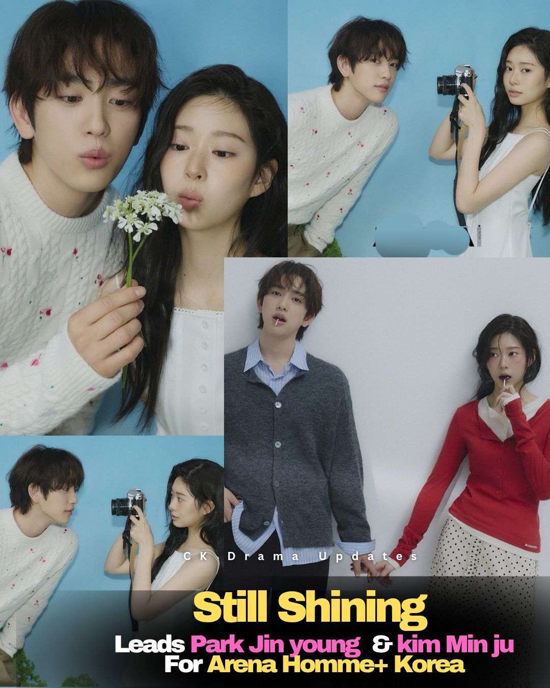 Ahead of the March 6 premiere of their upcoming drama Still Shining, Park Jin Young and KIMMIN JU have been revealed as the latest cover stars for Arena Homme Korea. stillshining 
In the newly released pictorial, the co stars showcase a soft and youthful concept, highlighting their natural chemistry Ck Drama updates