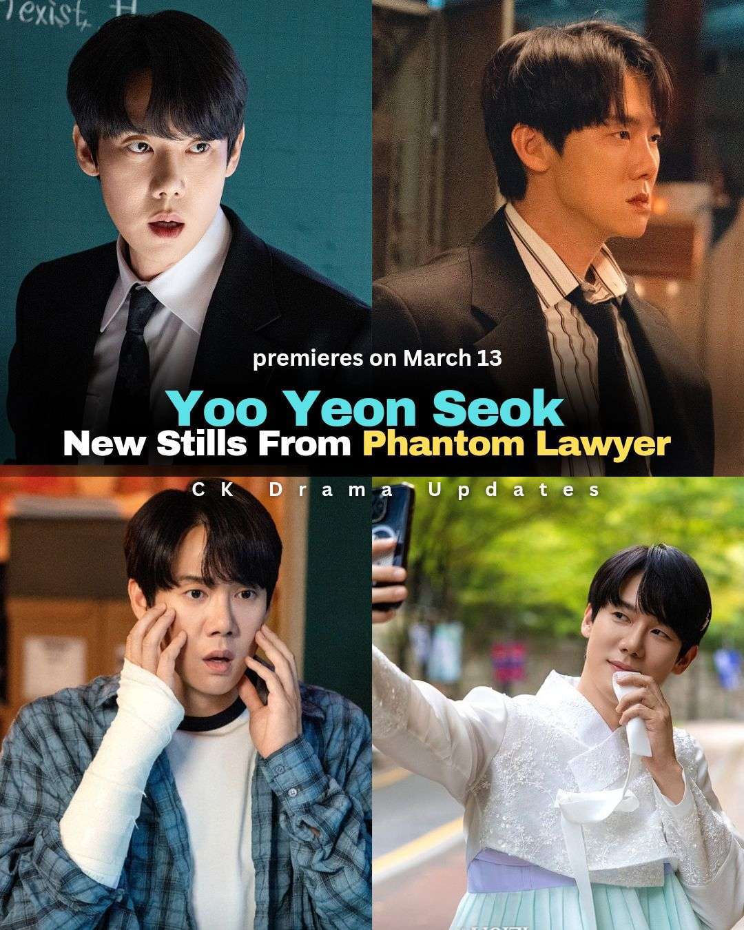 SBS has released new stills of Yoo Yeon Seok from the upcoming supernatural legal drama phantomlawyer, set to premiere on March 13. He stars as Shin Yi Rang, a timid but determined lawyer who gains the ability to see and communicate with ghosts after opening his office in a former shaman’s house. Ck Drama updates