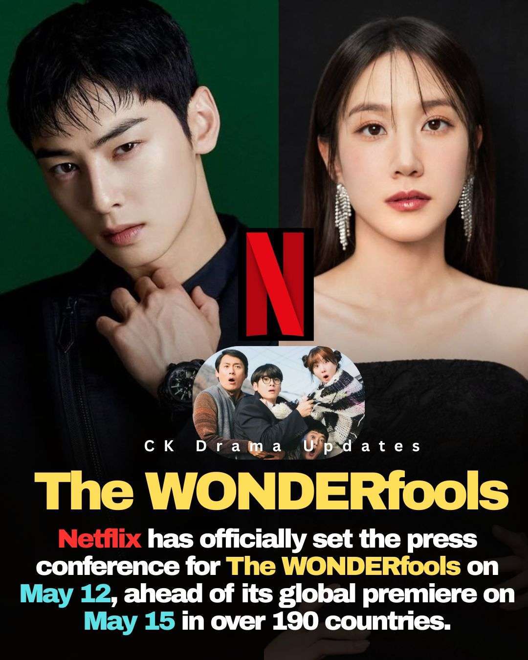 Netflix has officially scheduled the press conference for its upcoming drama thewonderfools on May 12, 2026. Following the event, the series will premiere globally on May 15, releasing simultaneously in over 190 countries. 
Actress parkeunbin is confirmed to attend the press conference, where she will introduce the project and share more about the series. Ck Drama updates