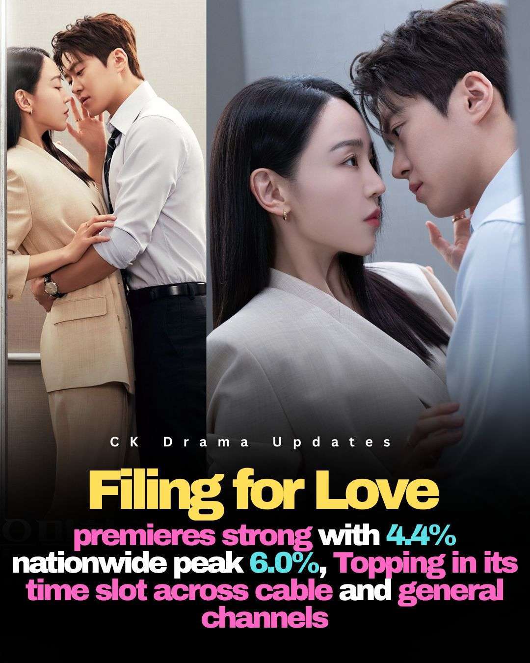 filingforlove is off to a strong start, Ep 1 that premiered yesterday April 25 recorded an average nationwide rating of 4.4%, with a peak reaching 6.0%, according to Nielsen Korea. In Seoul, the drama also performed well with an average of 4.8% and a peak of 6.6%, showing solid viewer interest right from the premiere. Ck Drama updates