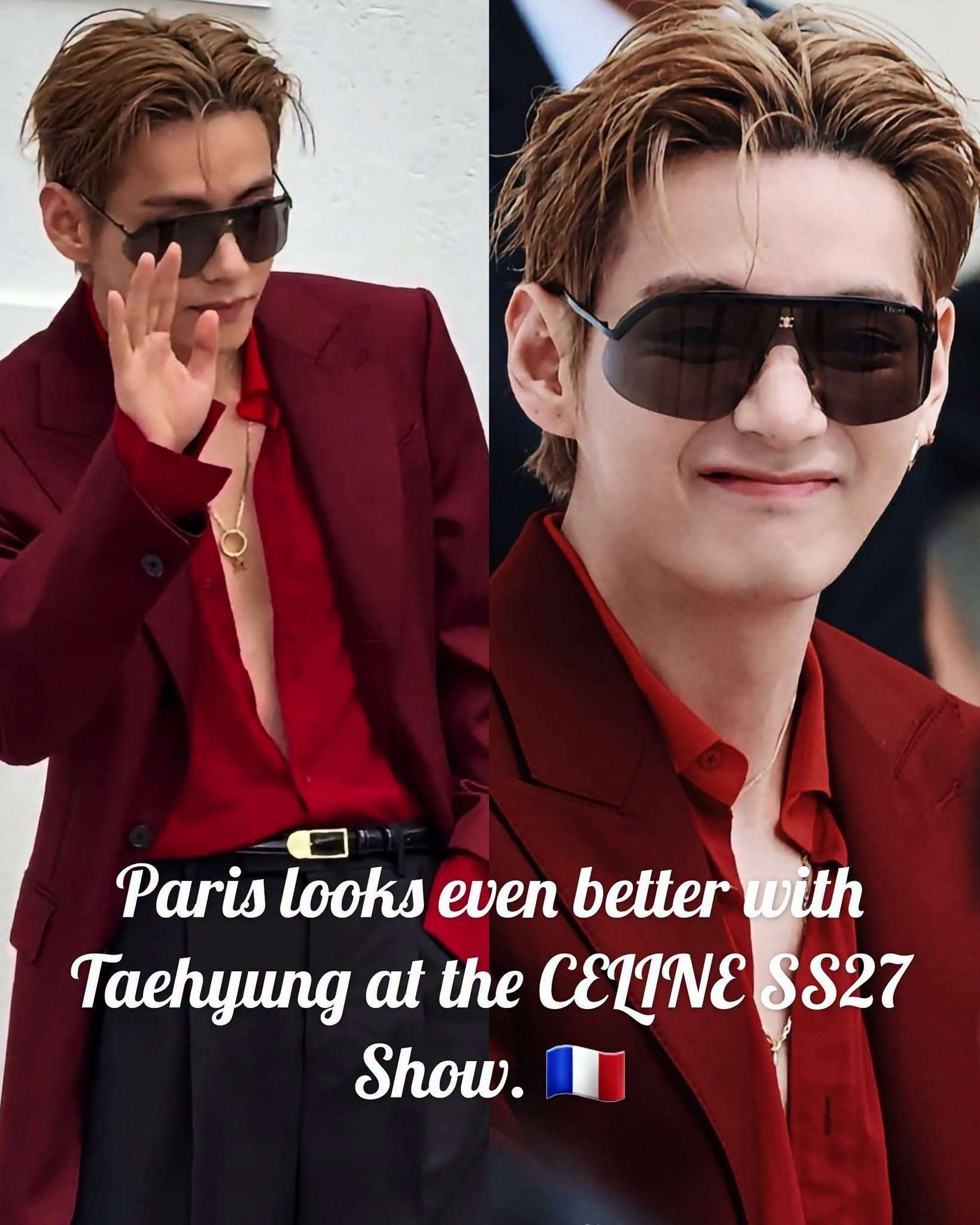Taehyung attends the official CELINE Spring–Summer 2027 Show in Paris. His sophisticated look perfectly reflects the spirit of the collection. Another unforgettable fashion moment in the City of Light. Taehyung Kdrama