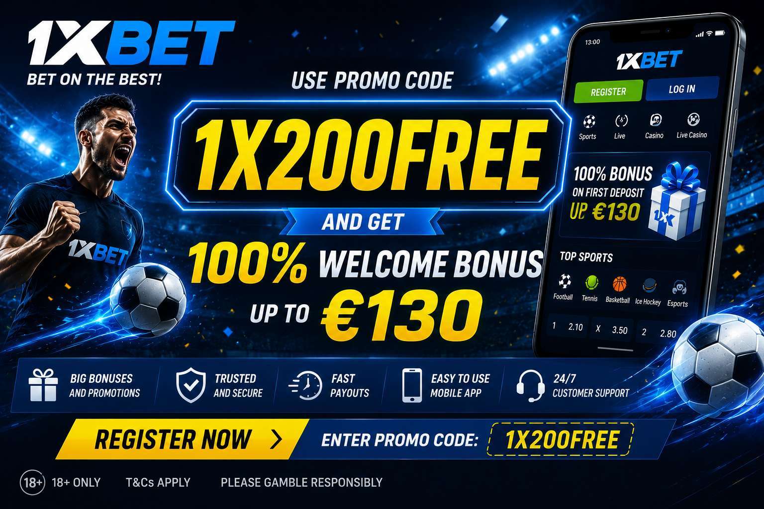 promo code for 1xbet bangladesh 
Claim the 1xBet Promo Code 1XFREE200 and unlock a 100% welcome bonus up to €130 in 2027. This complete guide explains how to use the 1xBet promo code, complete your registration, and activate the welcome offer. Whether youre searching for the 1xBet promo code 2027, best 1xBet promo code, or 1xBet registration promo code, youll find everything new players need to get started. Victor Westover