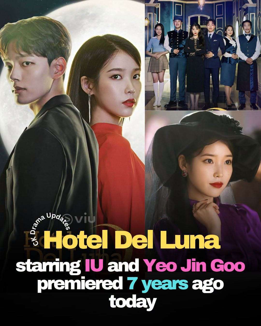 Happy 7th anniversary to hoteldelluna !  Starring iu and yeojingoo , the beloved fantasy romance drama premiered on July 13, 2019, and quickly became one of the most talked about K dramas of the year. The series tells the story of Jang Man Wol, the enigmatic owner of a hotel that caters exclusively to spirits, and Goo Chan Sung, the human manager who enters her extraordinary world. 
Known for its captivating storyline, stunning cinematography, unforgettable OST, and emotional character arcs, Hotel del Luna left a lasting impression on viewers around the world. Ck Drama updates