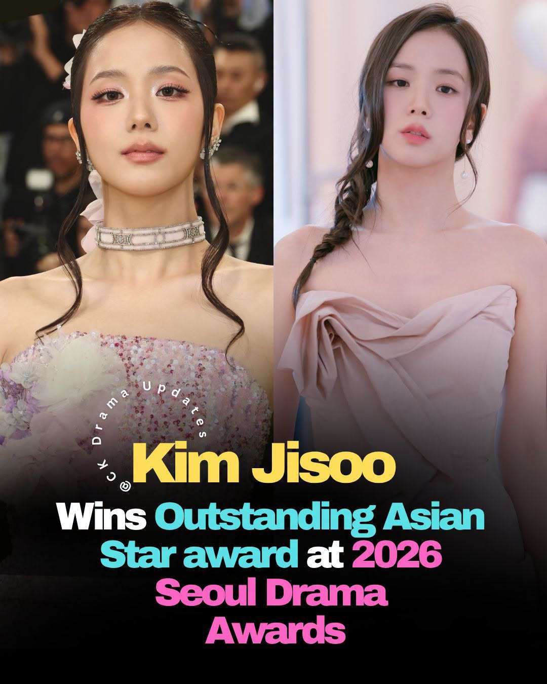 Congratulations to JISOO on winning the Outstanding Asian Star Award at the 2026 Seoul International Drama Awards!  
The blackpink member and actress received the fan voted honor for her performance in boyfriendondemand , adding another meaningful achievement to her growing acting career. The award reflects the strong support she continues to receive from audiences across Asia and around the world. Ck Drama updates